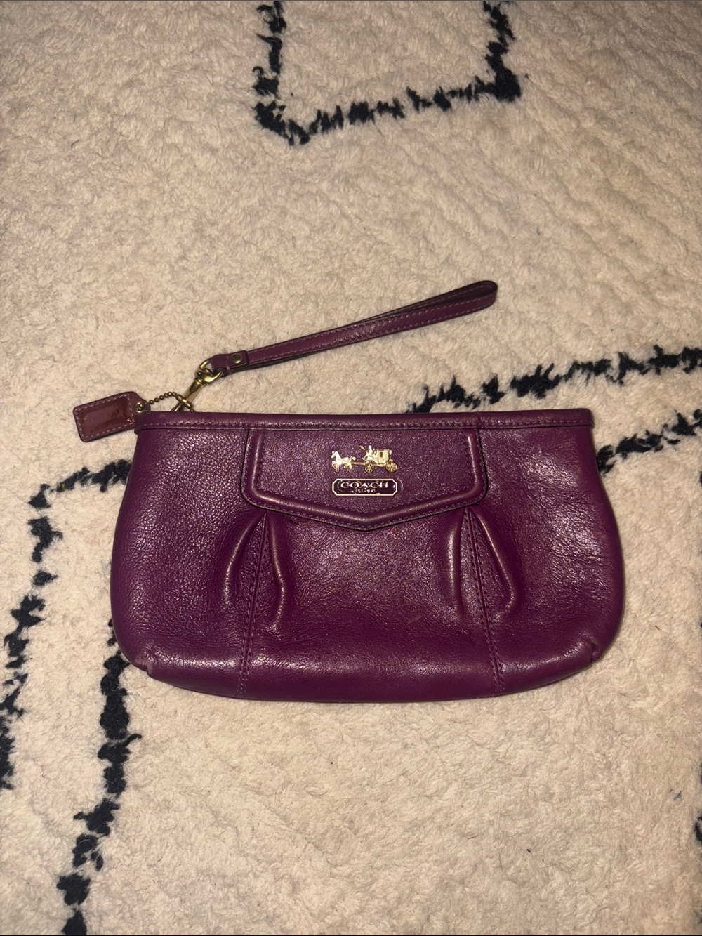 Coach Plum Leather Wristlet Clutch with Gold Hardware